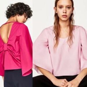 Zara purple wide sleeve bow back top xs